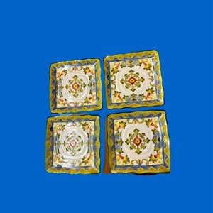 Maxcera Green Talavera Hand Painted 4 Floral Salad Plate 9" Scalloped Edge